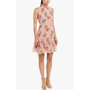 Donna Morgan Chiffon Fit and Flare Mini Dress Women's 12 Floral Pink Orange